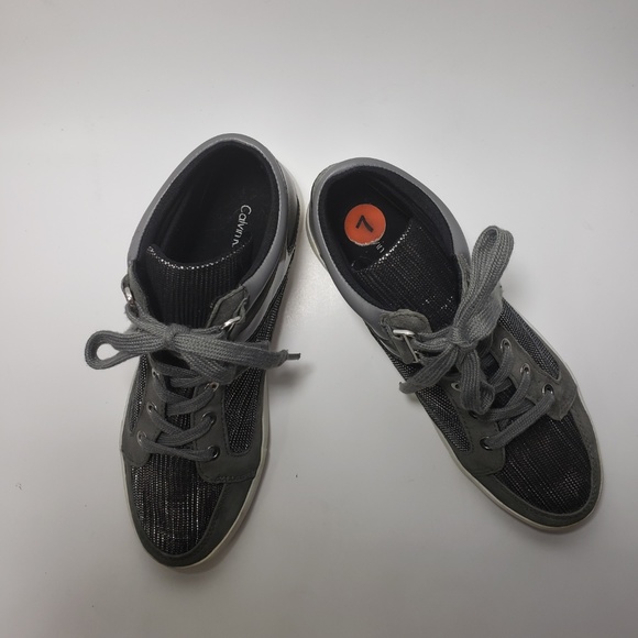 Calvin Klein Gray & Silver High Top Sneakers Sz 7 - Picture 4 of 6